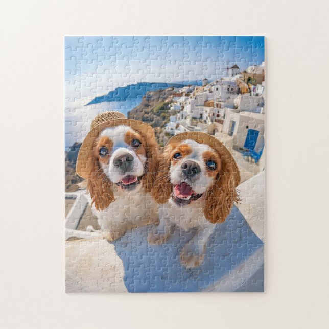 Quebra-cabeça King Charles Cocker Spaniel in Santorini (Vertical)