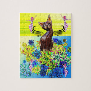 Quebra-cabeça Kitten Floral Fada