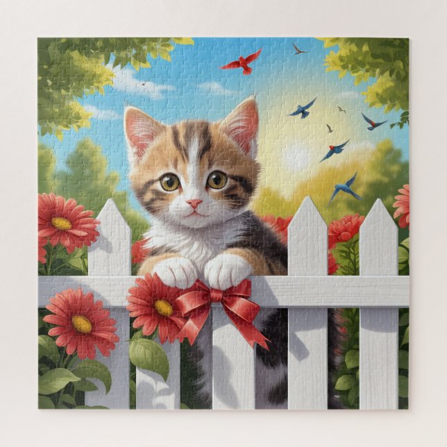 Quebra-cabeça Kitten na cerca (Vertical)