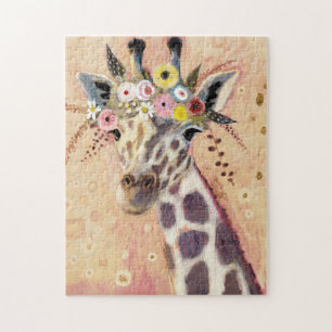 Quebra-cabeça Klimt Giraffe Adornada Em Flores