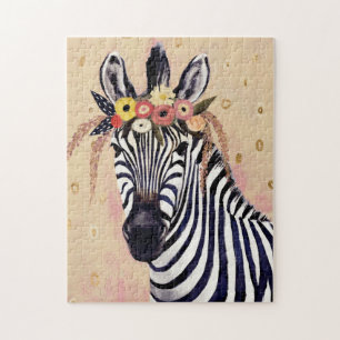 Quebra-cabeça Klimt Zebra Adornada Em Flores