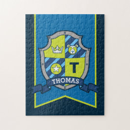 Quebra-cabeça Knight prince crest personalizado urso azul verde