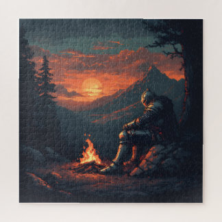 Quebra-cabeça Knight’s Rest by the Fire – Fantasy Sunset Puzzle