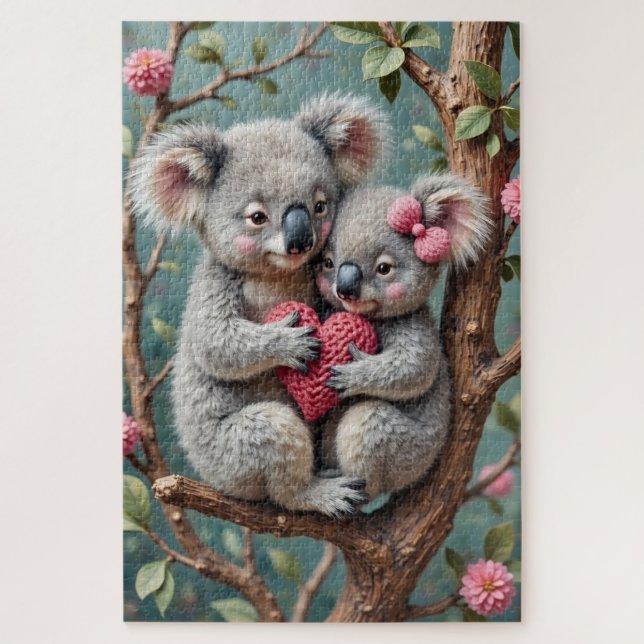 Quebra-cabeça Koalas Snuggled Tight on Eucalyptus Branch (Vertical)