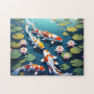 Quebra-cabeça Koi Fish branco japonês em um lago