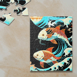 Quebra-cabeça Koi Fish in a Great Wave Comic Book Style