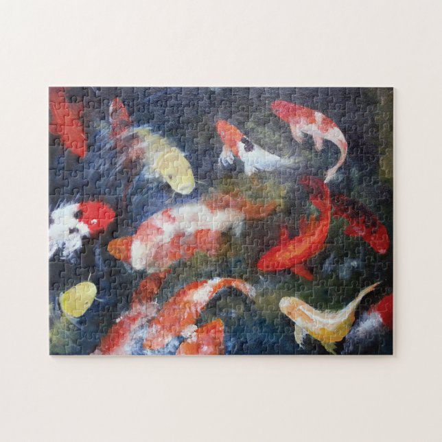 Quebra-cabeça Koi Fish Pond, Abstrato, Oil Painting Impressão (Horizontal)