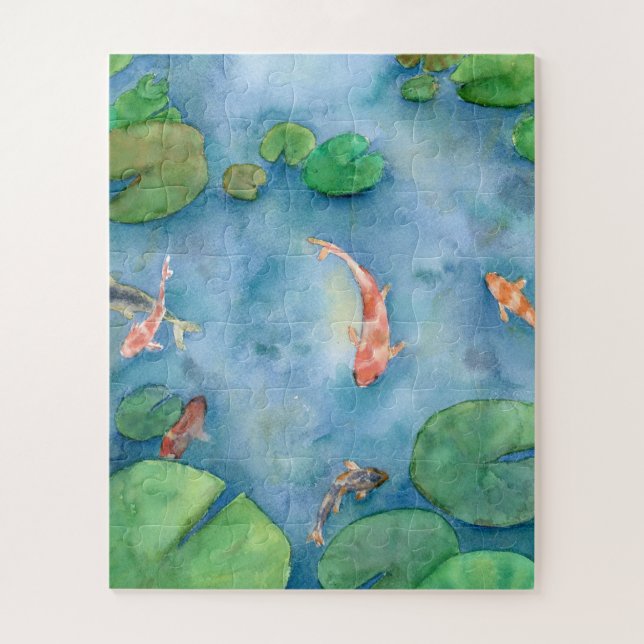 Quebra-cabeça Koi Fish Pond watercolor (Vertical)