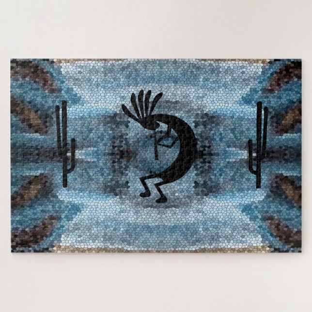 Quebra-cabeça Kokopelli Southwest Desert Blue Mosaic 20" x 30" (Horizontal)
