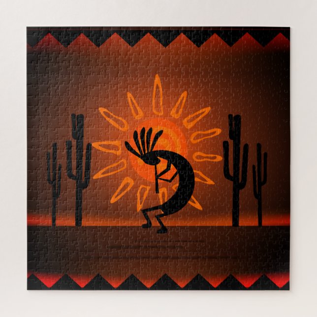 Quebra-cabeça Kokopelli Sun Sunset Landscape 20" x 20" (Vertical)