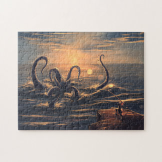 Quebra-cabeça Kraken no mar ao pôr do sol