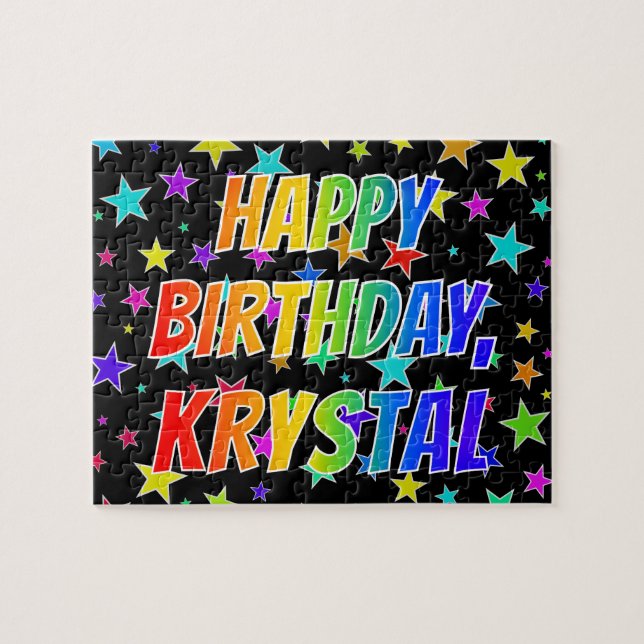 Quebra-cabeça "KRYSTAL" Primeiro Nome, Diversão "FELIZ ANIVERSÁR (Horizontal)