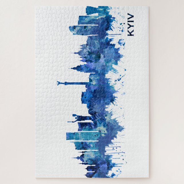 Quebra-cabeça Kyiv Ucrânia Skyline Blue (Vertical)