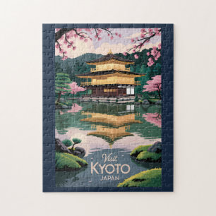 Quebra-cabeça Kyoto Japão Kinkaku-ji Ilustração Viagem Arte Vinh
