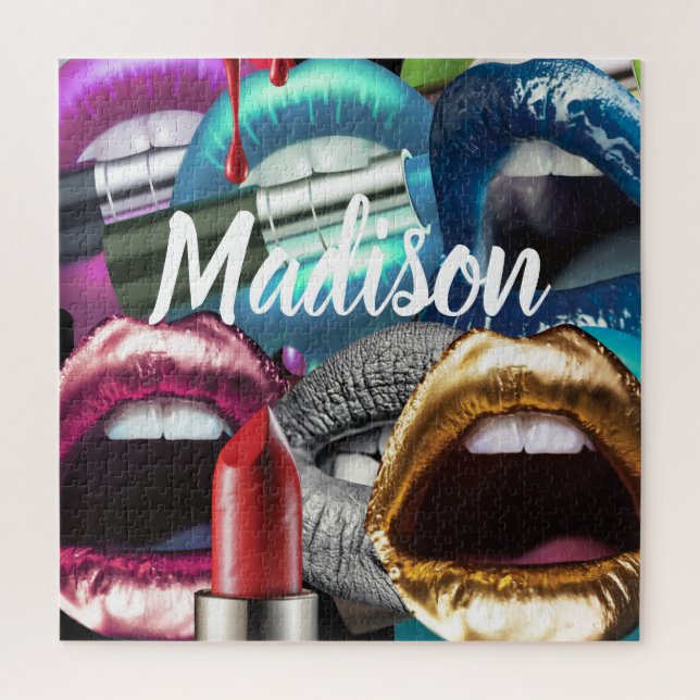 Quebra-cabeça Lábios Elegante Na moda Má Menina Personalizada Pe (Vertical)