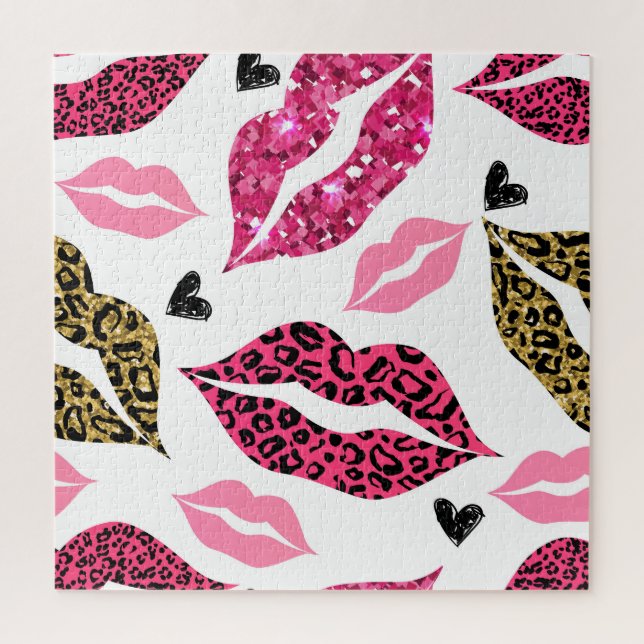Quebra-cabeça Lábios reluzentes: Padrão de Moda Leopardo (Vertical)