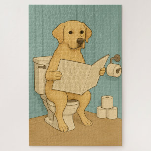 Quebra-cabeça Labrador Amarelo lendo jornal em Toilet