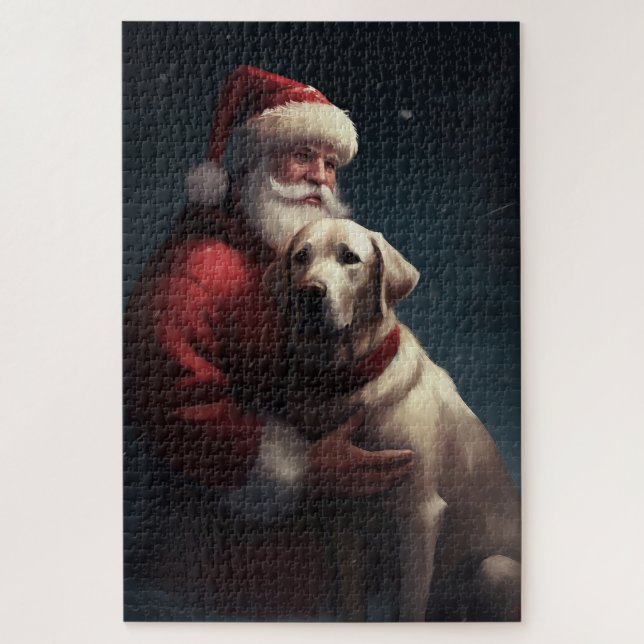 Quebra-cabeça Labrador com Papai Noel Natal Festivo (Vertical)