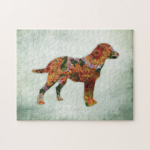 Quebra-cabeça Labrador Dog Floral Sobre Verde
