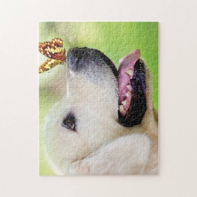Quebra-cabeça Labrador E Travesseiro decorativo De Borboleta (Vertical)