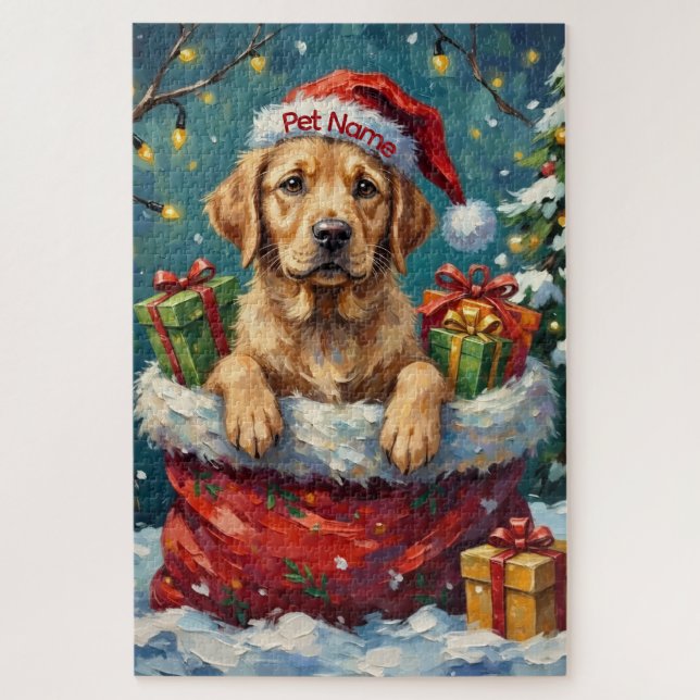 Quebra-cabeça Labrador Retriever Christmas Santa Bag Adventure (Vertical)