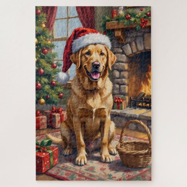 Quebra-cabeça Labrador Retriever Dog Classic Family Christmas (Vertical)