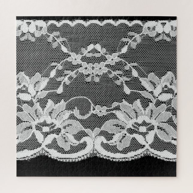 Quebra-cabeça Lace floral branco: fundo preto. (Vertical)