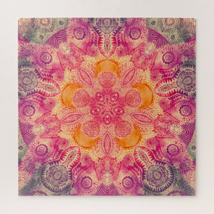 Quebra-cabeça Lace Ornament Mandala: Round Watercolor Design