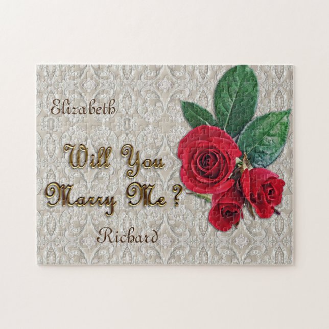 Quebra-cabeça Laço & rosas vermelhas personalizados da proposta (Horizontal)