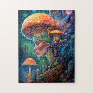 Quebra-cabeça Lady E Cogumelos Surreal Fantasy Art