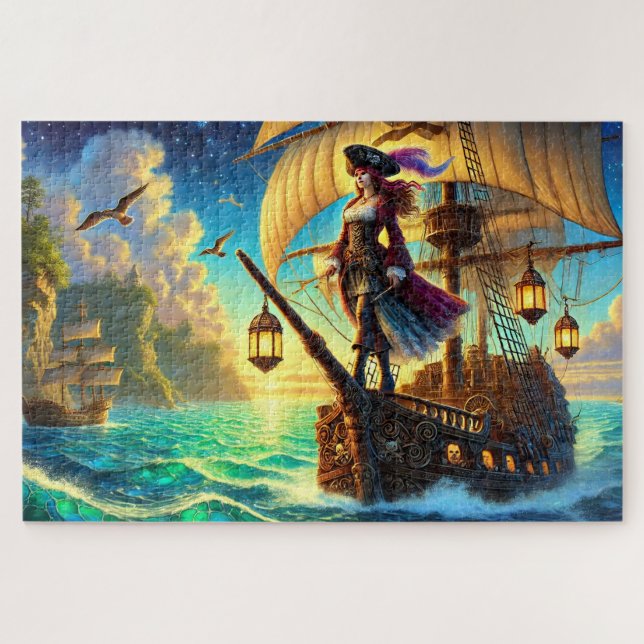 Quebra-cabeça Lady Pirate Ship Nautical Fantasy Sea Adventure (Horizontal)