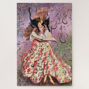 Quebra-cabeça Lady with Book Vintage Desenhando Fantasia Fairyta