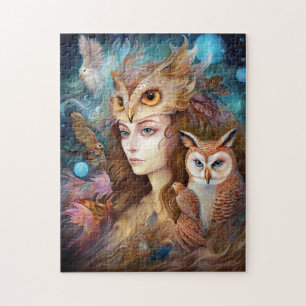 Quebra-cabeça Lady With Owl Surreal Fantasy Art