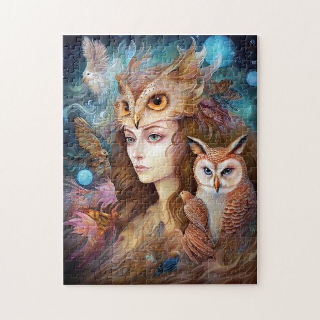 Quebra-cabeça Lady With Owl Surreal Fantasy Art (Vertical)