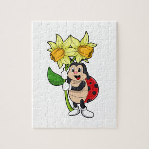 Quebra-cabeça Ladybug com Flor Daffodil