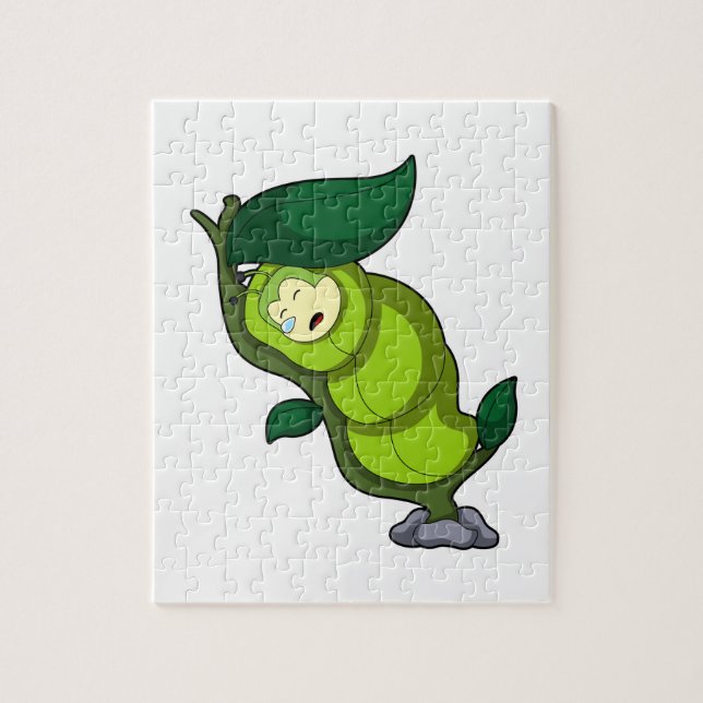 Quebra-cabeça Lagarta dormindo com folhas (Vertical)