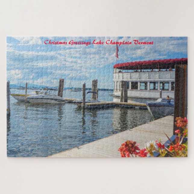 Quebra-cabeça Lago Champlain Vermont. Saudações de Natal (Horizontal)