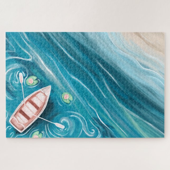 Quebra-cabeça Lago Com Baleias E Lilly Pads Óleo De Pintura (Horizontal)