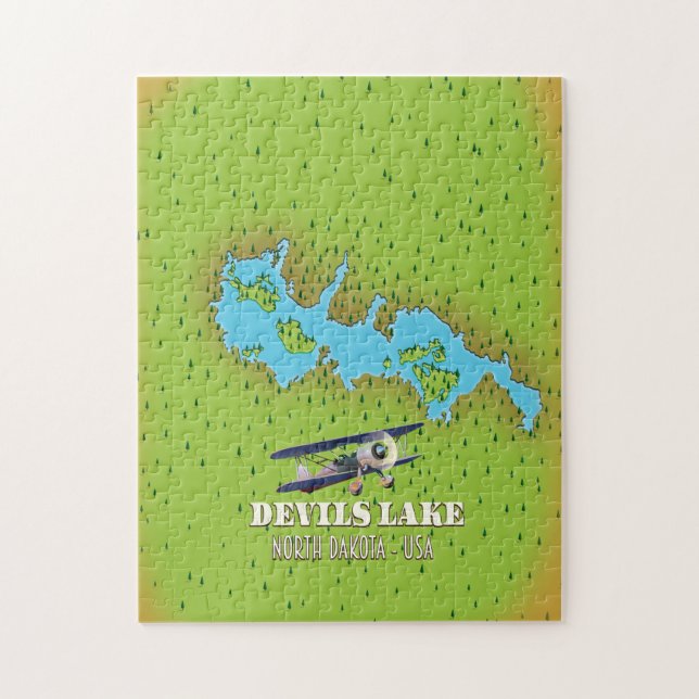Quebra-cabeça Lago de Devi Dakota do Norte EUA mapa (Vertical)