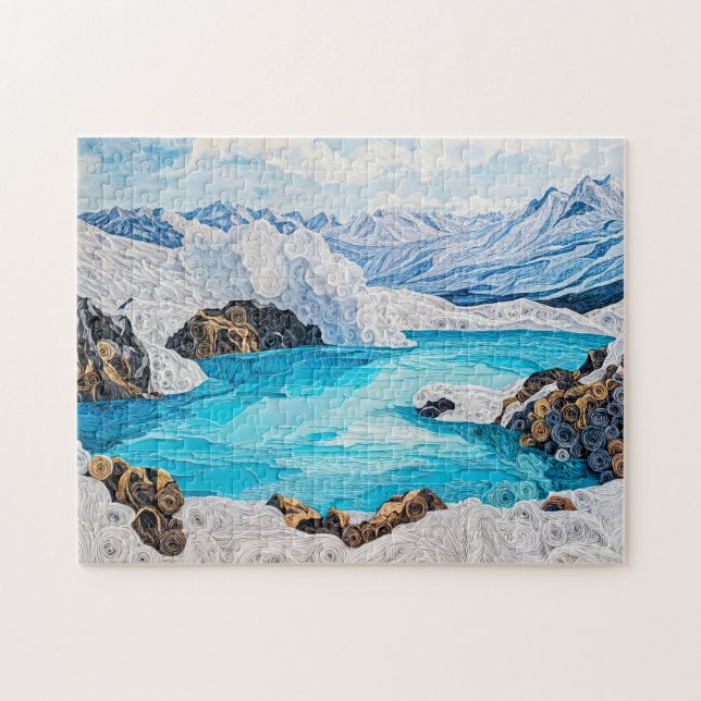 Quebra-cabeça Lago de Montanha Glacial em Estilo Quilling (Horizontal)
