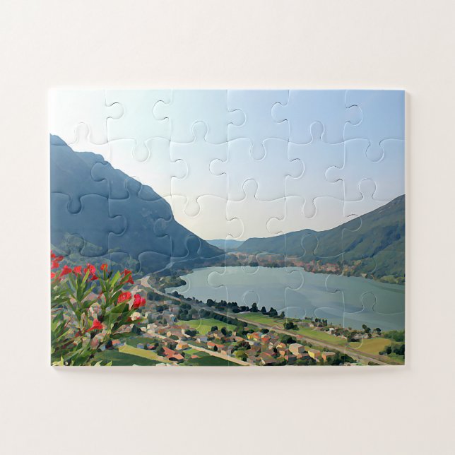 Quebra-cabeça Lago Lugano - pintura (Horizontal)