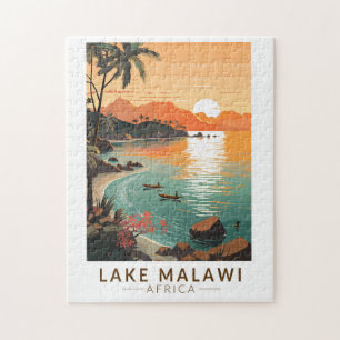 Quebra-cabeça Lago Malawi Africa Sunset Viagem Art Vintage