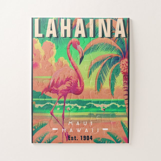 Quebra-cabeça Lahaina Maui Hawaii Retro Flamingo Souvenir 1950 (Vertical)