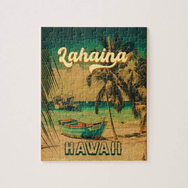 Quebra-cabeça Lahaina Maui Hawaii Retro Sunset Souvenir 1960 (Vertical)