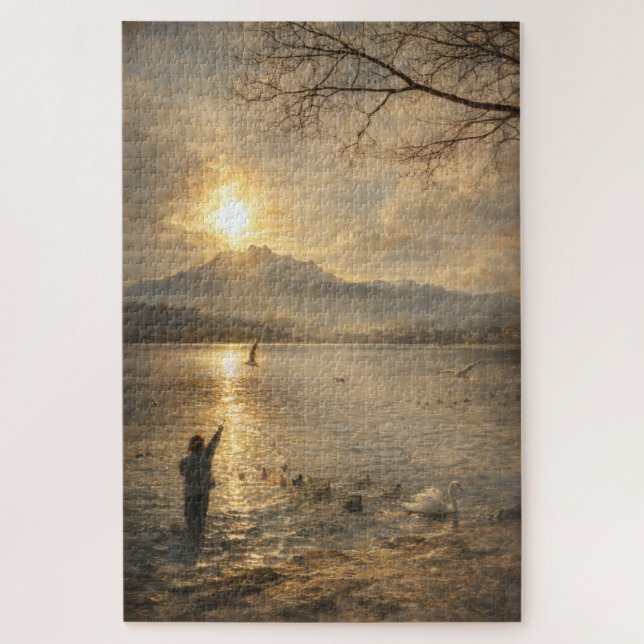 Quebra-cabeça Lake Lucerne Switzerland Seagulls Fine Art Puzzle (Vertical)