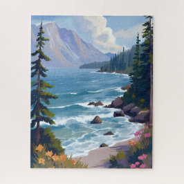Quebra-cabeça Lake Tahoe Tide Watercolor Travel Painting 