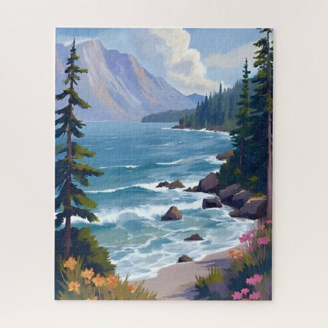 Quebra-cabeça Lake Tahoe Tide Watercolor Travel Painting  (Vertical)
