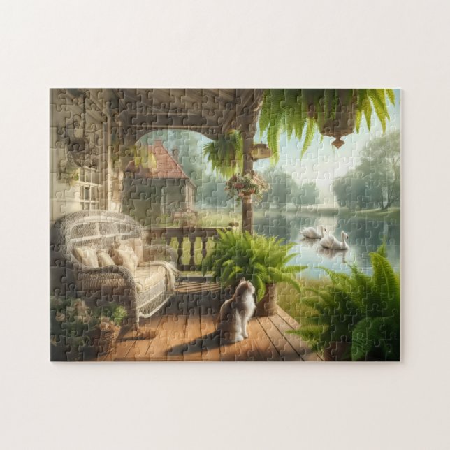 Quebra-cabeça Lakeside Swans Serene Morning View Calming Gift (Horizontal)