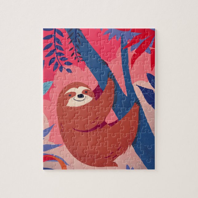 Quebra-cabeça Lama Adorável na Selva Colorida Rosa (Vertical)