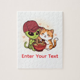 Quebra-cabeça Lamen Cawaii de Gato Alien Adorável Arte